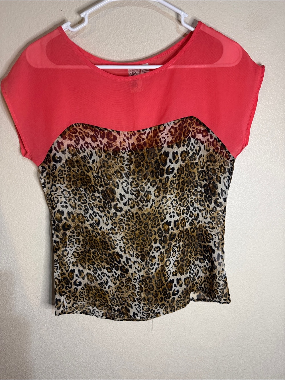 L8teR Coral Yoke Leopard-Print Blouse